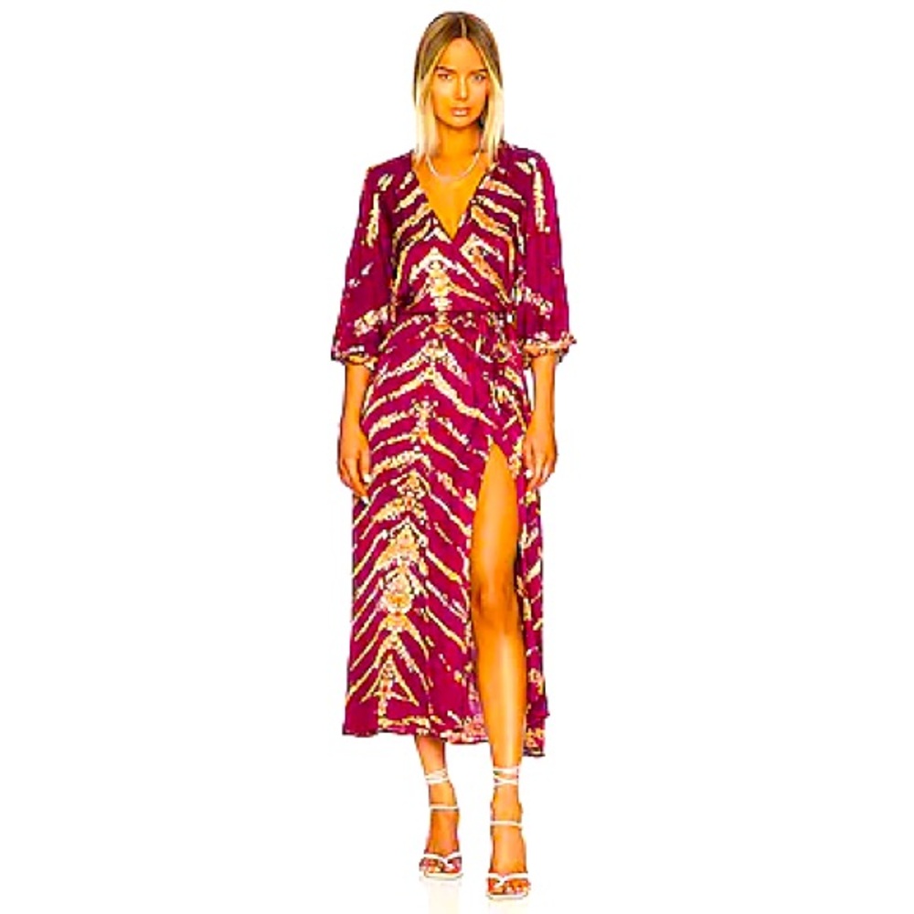 YFB (Young, Fabulous & Broke) Belle Midi Wrap Dress in Wild Orchid Savannah